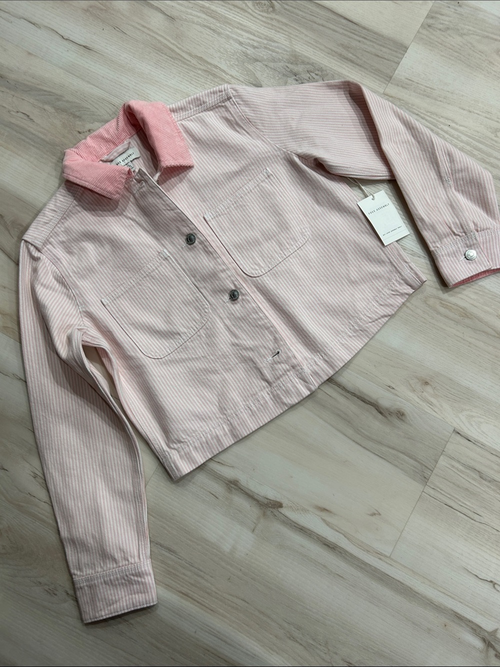 Free Assembly Women’s Pink Striped Crop Jacket with Contrast Collar